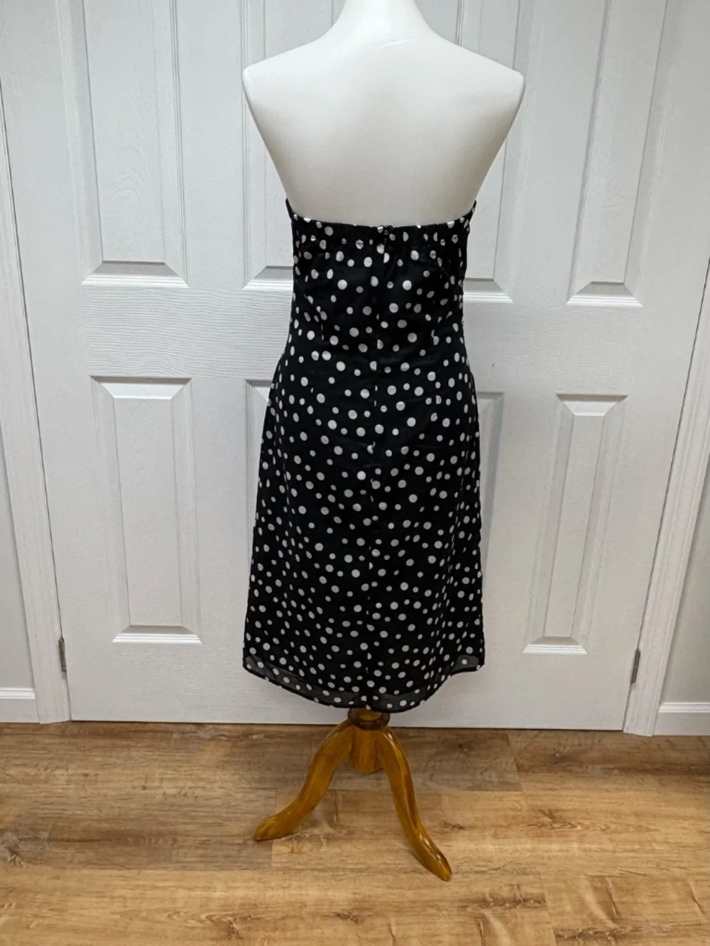 Jill Michelle Black Ad White Polka Dot Strapless Midi Dress - Size 8.